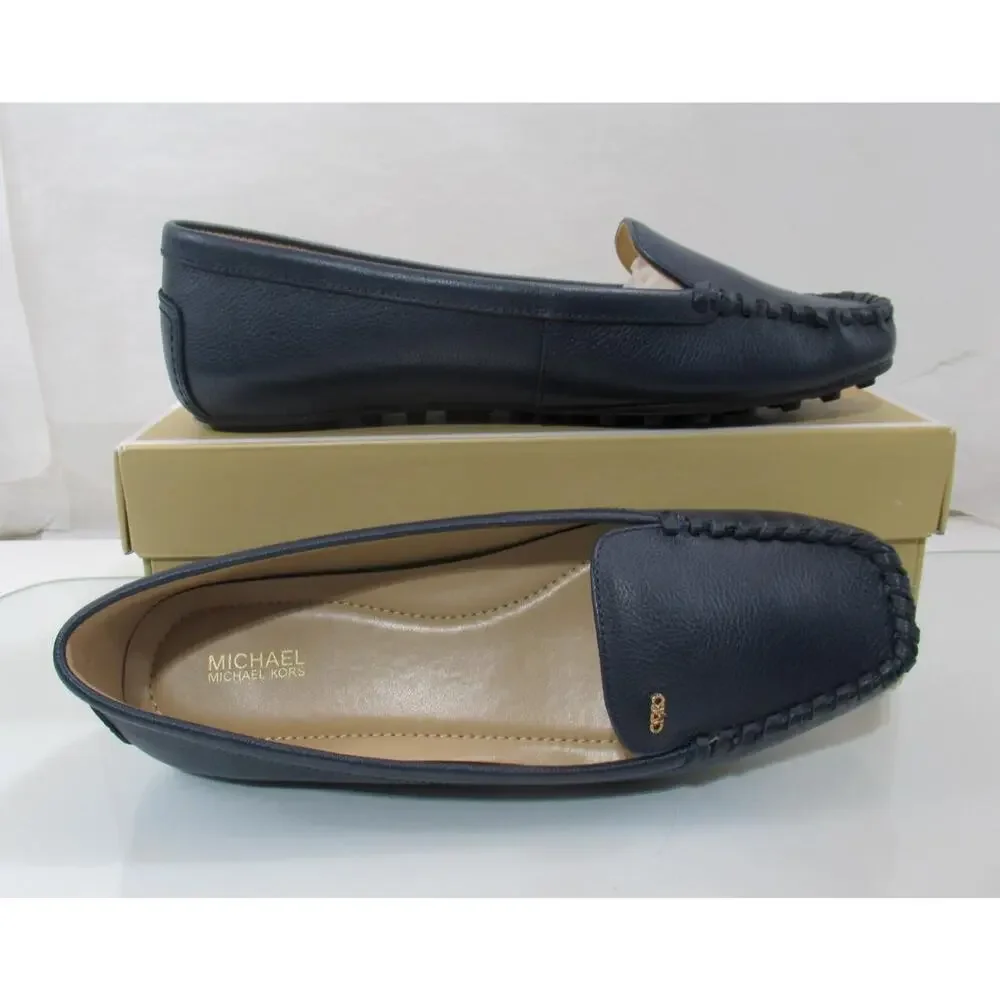 Michael Kors Eve Moccasin Leather MK Logo Navy Size 8 - Picture 6 of 7